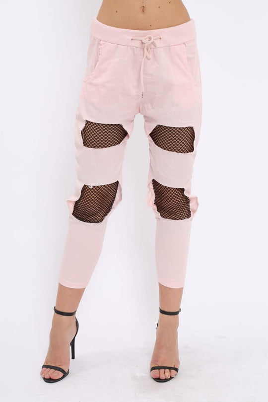 Pink Fish Net Panel Detail Joggers - Mikaela