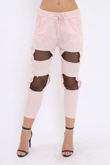 Pink Fish Net Panel Detail Joggers - Mikaela