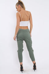 Khaki Fish Net Panel Detail Joggers - Mikaela