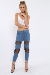 Navy Fish Net Panel Detail Joggers - Mikaela