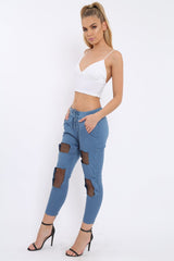 Navy Fish Net Panel Detail Joggers - Mikaela