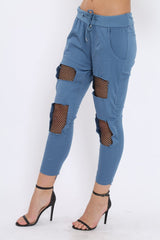 Navy Fish Net Panel Detail Joggers - Mikaela