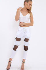 White Fish Net Panel Detail Joggers - Mikaela