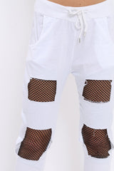 White Fish Net Panel Detail Joggers - Mikaela