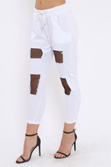 White Fish Net Panel Detail Joggers - Mikaela