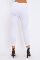White Fish Net Panel Detail Joggers - Mikaela