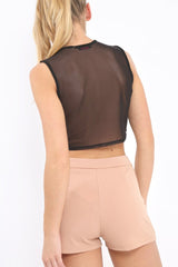 Black Cross Over Mesh Crop Top - Mayce