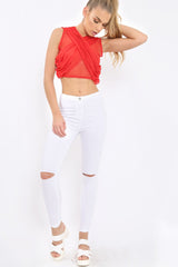 Orange Cross Over Mesh Crop Top - Mayce