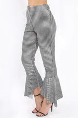 Black Gingham Frill Hem Trousers - Payton