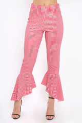 Red Gingham Frill Hem Trousers - Payton
