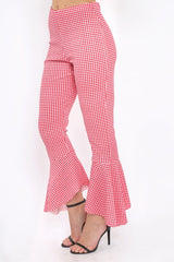 Red Gingham Frill Hem Trousers - Payton