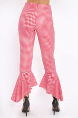 Red Gingham Frill Hem Trousers - Payton
