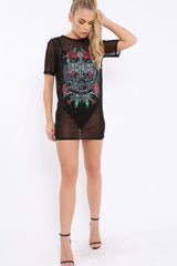 Black Mesh 'Rock & Roll Star' Graphic T-Shirt Dress - Margot