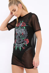 Black Mesh 'Rock & Roll Star' Graphic T-Shirt Dress - Margot