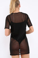 Black Mesh 'Rock & Roll Star' Graphic T-Shirt Dress - Margot