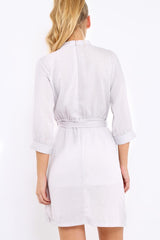 Grey High Neck Plunge Tie Waist Dress - Trinity