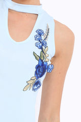 Blue High Neck V Front Top - Emmy