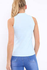 Blue High Neck V Front Top - Emmy