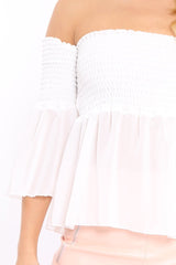 White Shirred Chiffon Bardot Top - Libbie