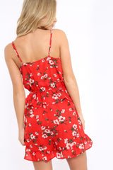 Red Floral Frill Playsuit - Alina