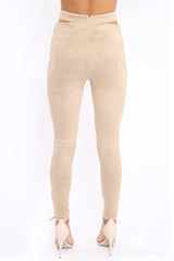 Camel Cut Out Waist Suede Leggings - Anala
