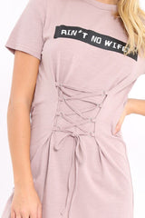 Mauve 'Ain't No Wifey' Slogan T-Shirt Corset Dress - Natalie