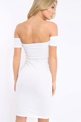 White Mesh Insert Bardot Bodycon Dress - Camila
