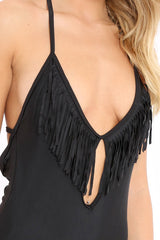 Black Fringed Cut Out Swimsuit - Camesha