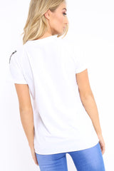 White Distressed Embellished T-Shirt - Arya