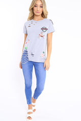 Grey Distressed Embellished T-Shirt - Arya