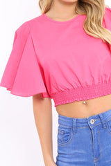 Fuchsia Frill Sleeve Crop Top - Siobhan