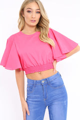 Fuchsia Frill Sleeve Crop Top - Siobhan