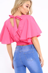 Fuchsia Frill Sleeve Crop Top - Siobhan