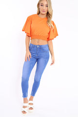 Orange Frill Sleeve Crop Top - Siobhan