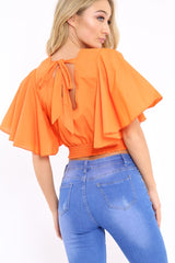 Orange Frill Sleeve Crop Top - Siobhan