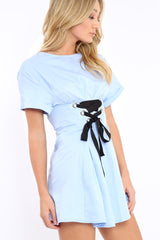 Blue Lace Up Corset Dress - Leyla