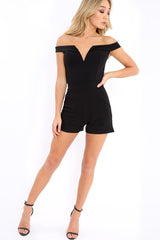 Black Plunge Bardot Playsuit - Fae