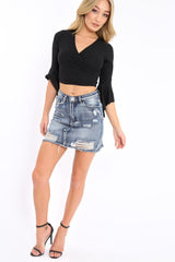 Black Plunge Bell Sleeve Crop Top - Merla