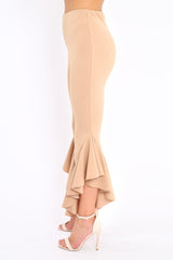 Camel Frill Flare Hem Trousers - Ashlie