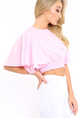 Pink Frill Sleeve Crop Top - Siobhan