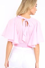 Pink Frill Sleeve Crop Top - Siobhan