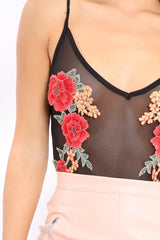 Mesh Applique Rose Bodysuit - Malena