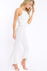 White Cropped Frill Hem Jumpsuit - Sadey