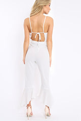 White Cropped Frill Hem Jumpsuit - Sadey
