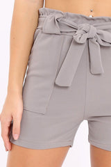 Grey Paperbag Tie Waist Shorts - Billie
