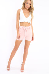 Pink Paperbag Tie Waist Shorts - Billie