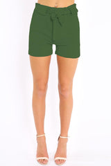 Khaki Paperbag Tie Waist Shorts - Billie