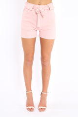 Pink Paperbag Tie Waist Shorts - Billie