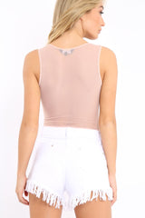 Nude Mesh Floral Embroidered Plunge Bodysuit - Elenore