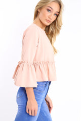 Nude Frill Bell Sleeve Blazer - Zarra